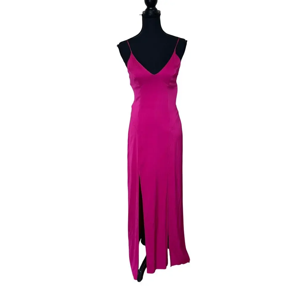 Manning Cartell Pink Satin Maxi Slip Dress Size 4 Barbie Slit Cocktail Gown $500 - Picture 4 of 9